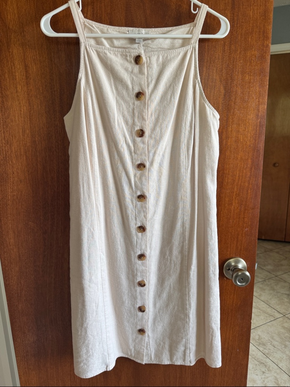 Sleeveless Cream Button-Front Midi Dress